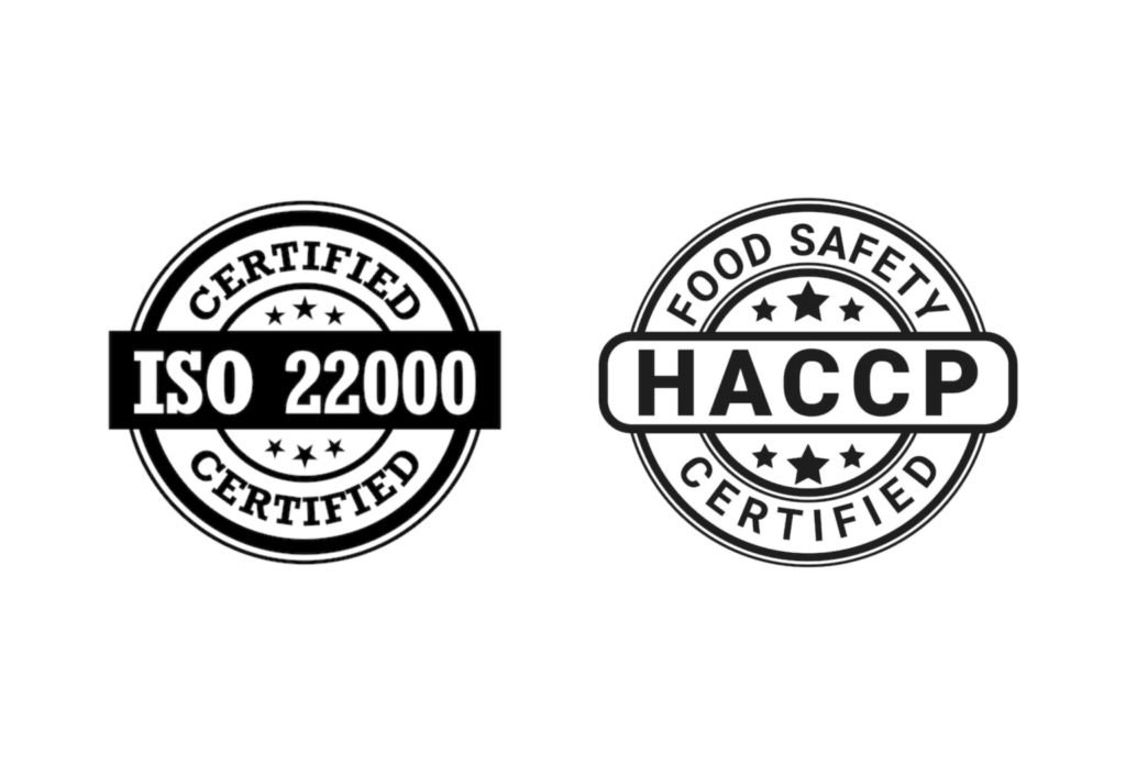 ISO 22000 and HACCP certification logos.